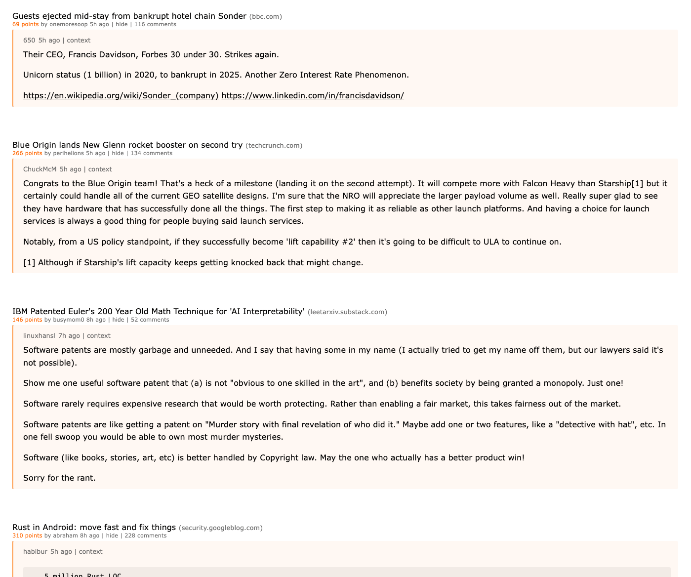 Best comments feed showing top discussion threads with inline previews