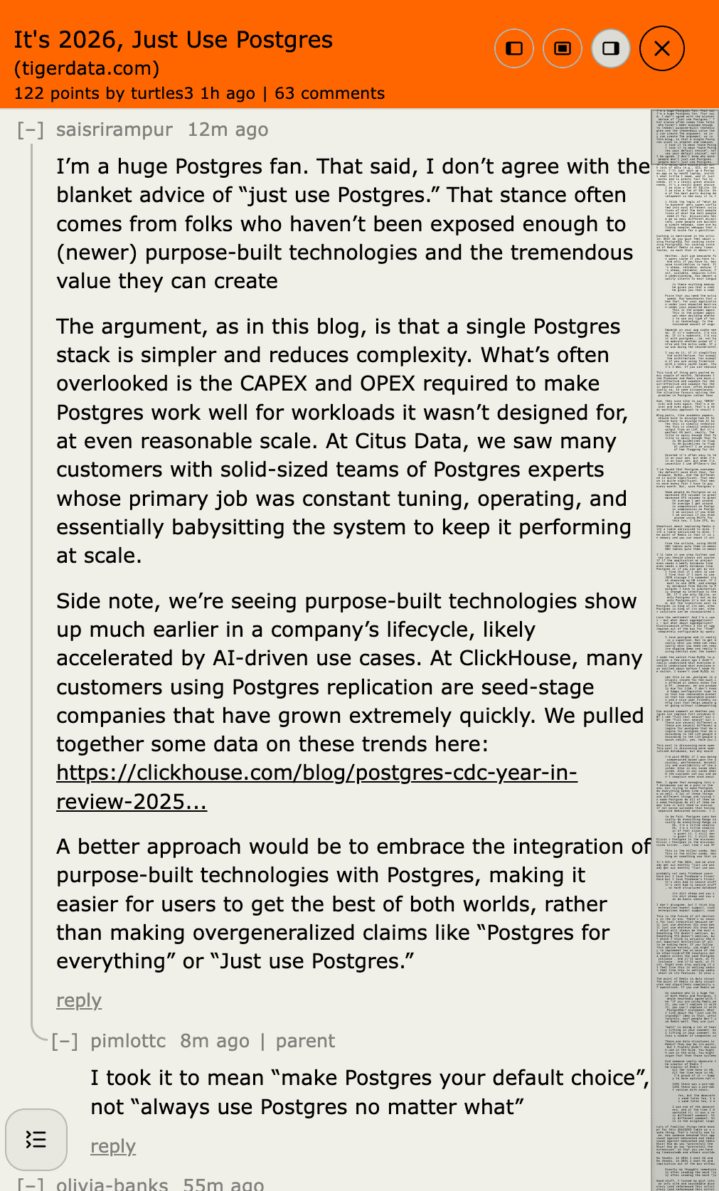 Comments drawer navigation tools including thread lines, sticky parents, and minimap