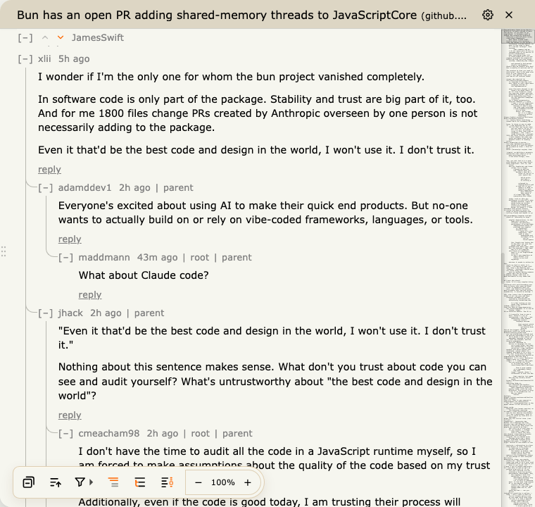 Comments drawer toolbar, thread lines, and minimap