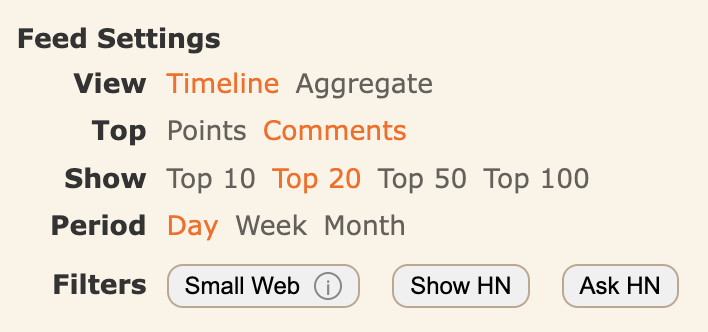 Timeline filter controls showing points/comments toggle and story count options