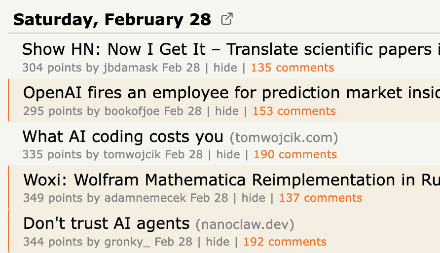Feed stories with unread markers highlighting new items and discussions