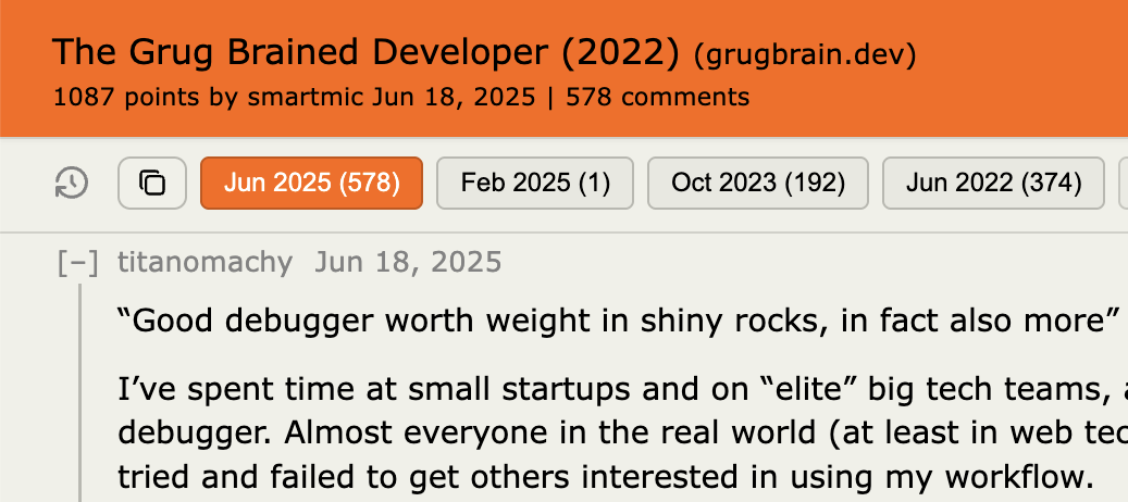 History bar showing earlier Hacker News discussions for the same URL